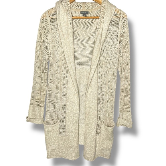 Eddie Bauer Open Knit Linen Blend Long Line Duster Cardigan Sweater Size Small - Picture 1 of 6